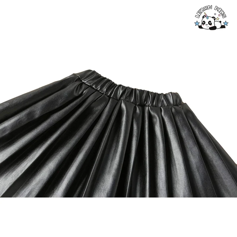 Chegada Nova Saia Vermelha de Couro PU Preto de Verão para Meninas Saia Plissada de Cor Pura Saia Curta - Product Image