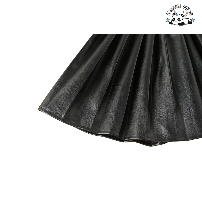 Chegada Nova Saia Vermelha de Couro PU Preto de Verão para Meninas Saia Plissada de Cor Pura Saia Curta - Product Image