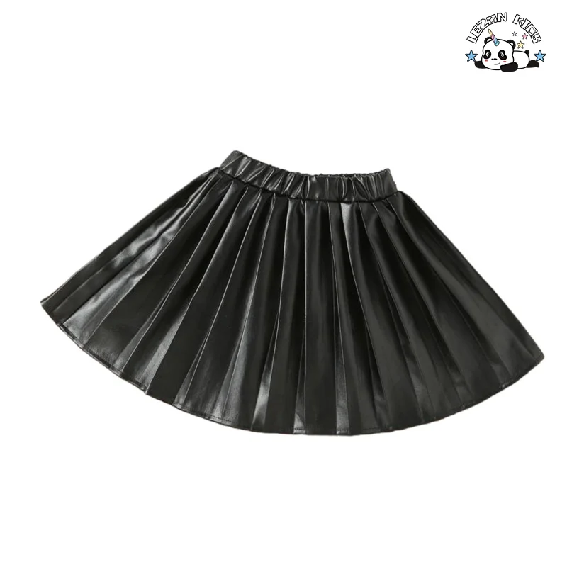 Chegada Nova Saia Vermelha de Couro PU Preto de Verão para Meninas Saia Plissada de Cor Pura Saia Curta - Product Image