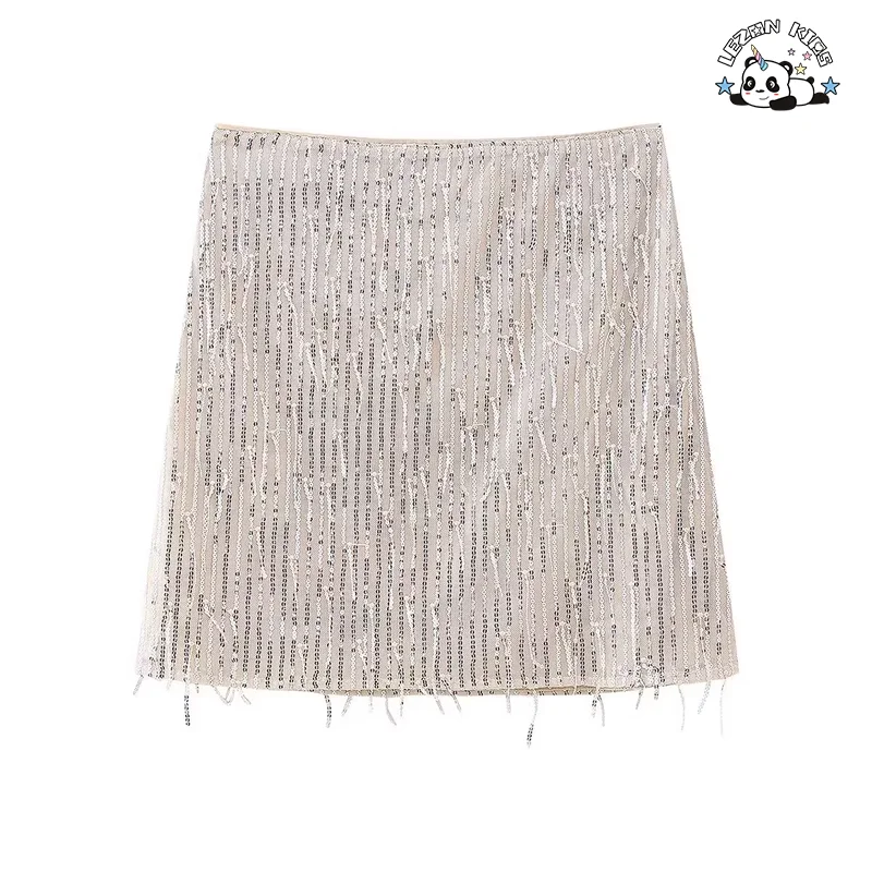 New Style Kids Skirt Fashionable and Versatile Sequined Fringed Mini Skirt for 2-14T Girls