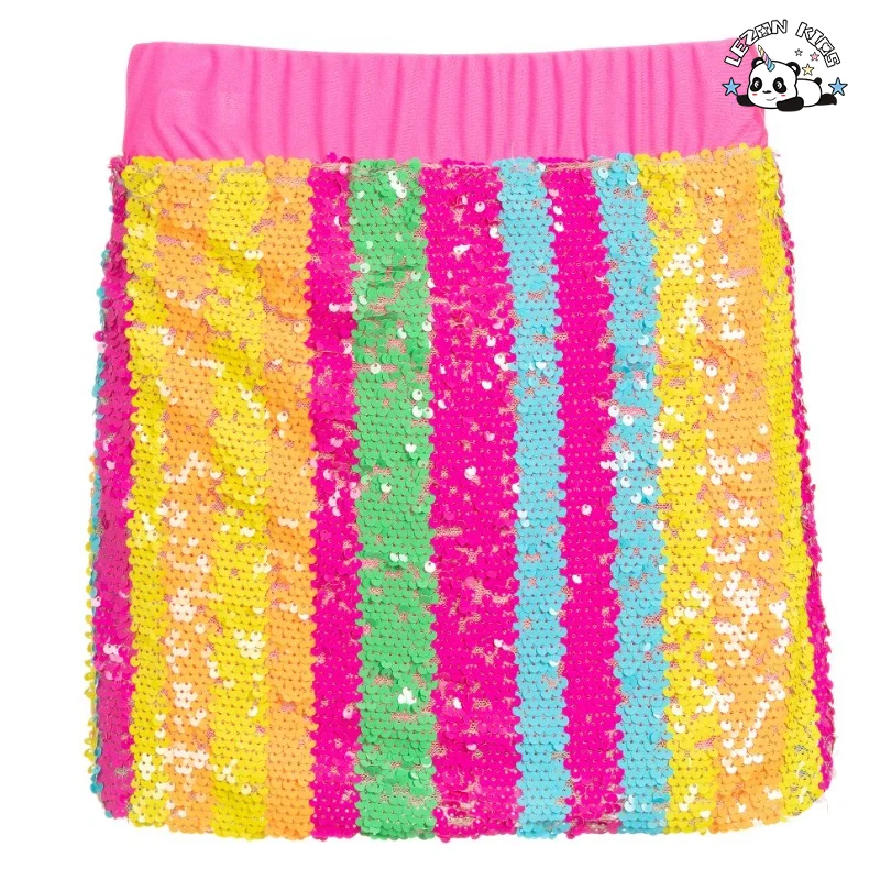 Saias Curtas de Meninas com Lantejoulas Coloridas e Bordadas, Respiráveis e Personalizadas para Crianças de 2 a 14 Anos