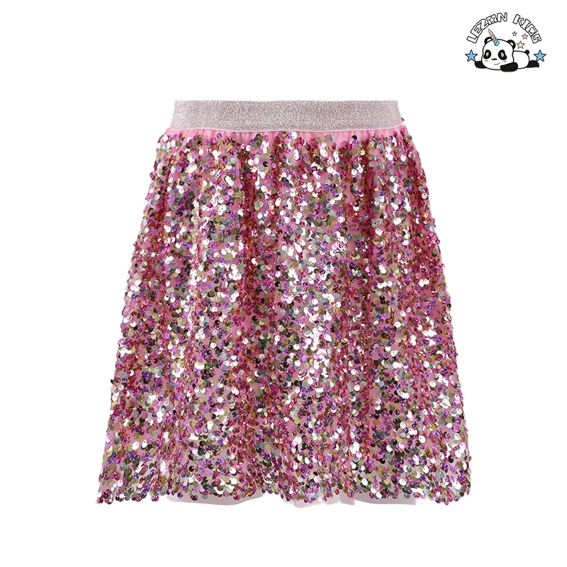 Saia Customizável OEM Cintura Elástica Colorida com Lantejoulas para Meninas, Saias A-lin para Meninas