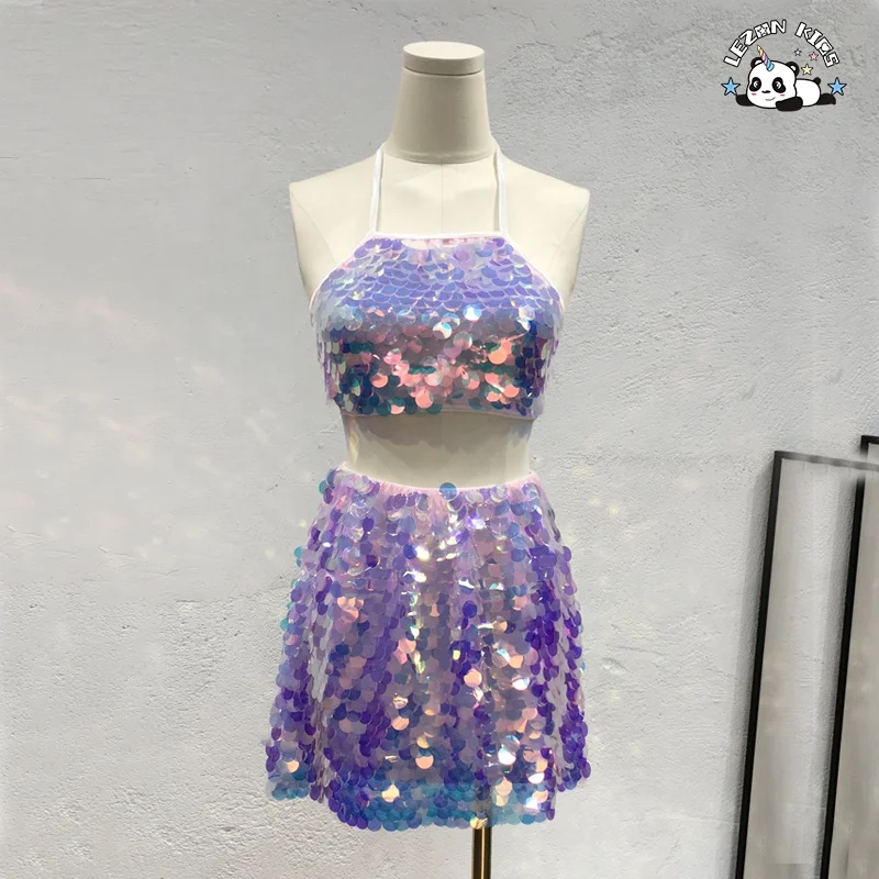 OEM Flip Colorful Big Sequin Beach Girls Skirts For 2-12Years Rainbow Sequin Kids Skirt - Product Image