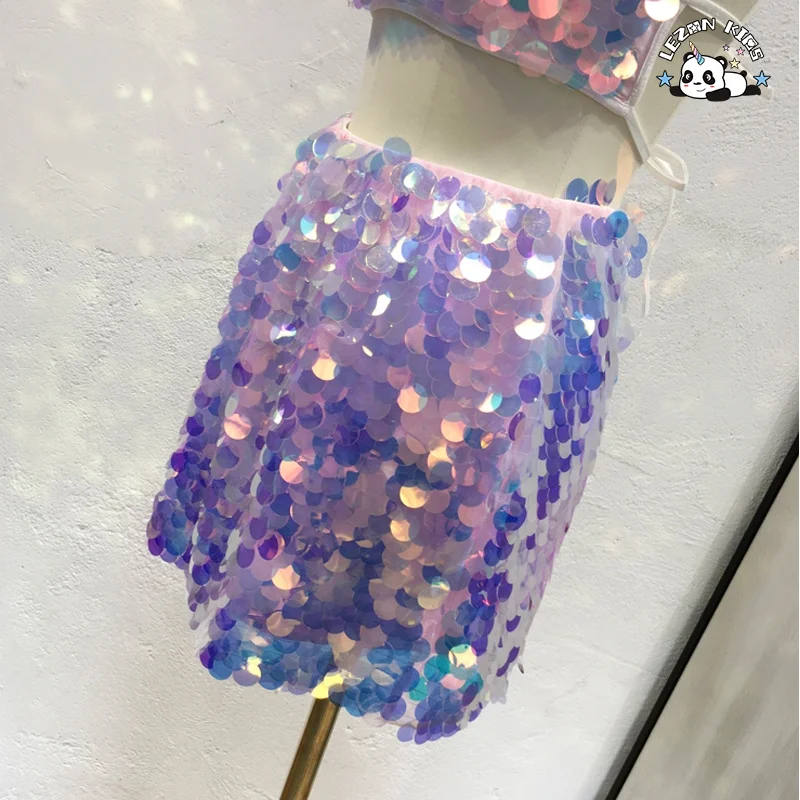 OEM Flip Colorful Big Sequin Beach Girls Skirts For 2-12Years Rainbow Sequin Kids Skirt - Product Image