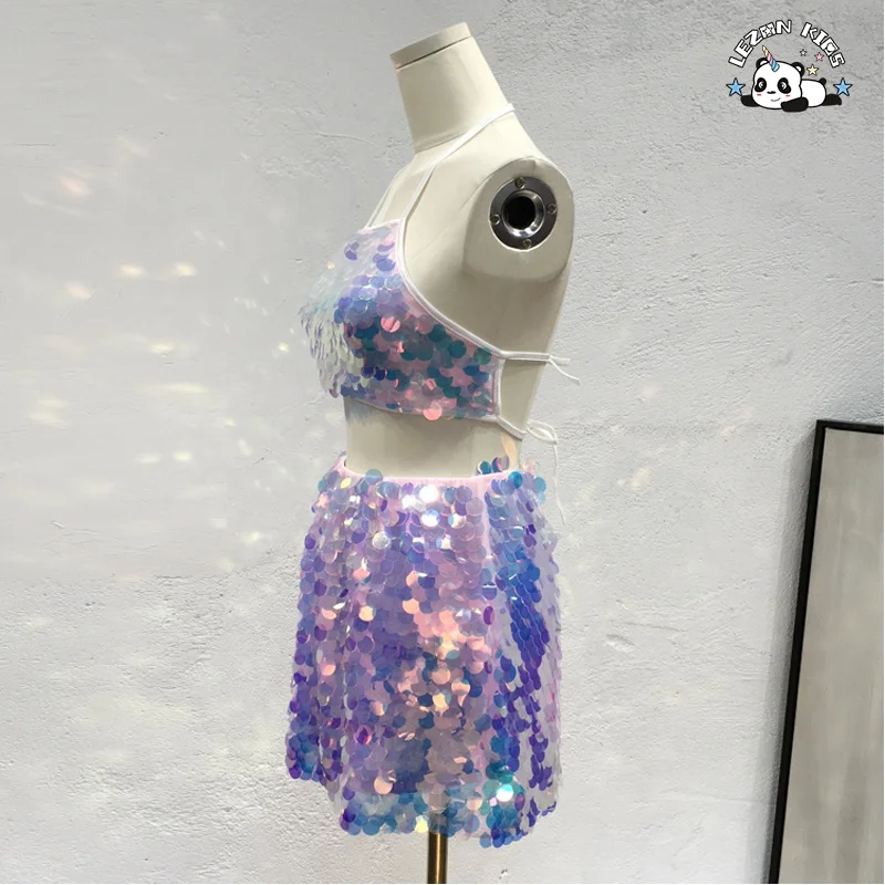 OEM Flip Colorful Big Sequin Beach Girls Skirts For 2-12Years Rainbow Sequin Kids Skirt - Product Image