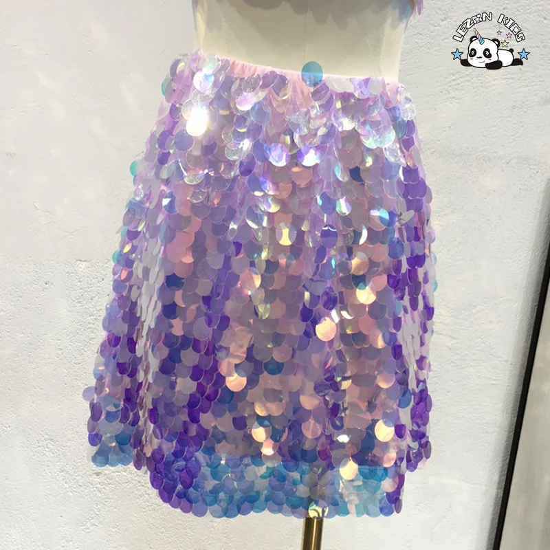 OEM Flip Colorful Big Sequin Beach Girls Skirts For 2-12Years Rainbow Sequin Kids Skirt - Product Image