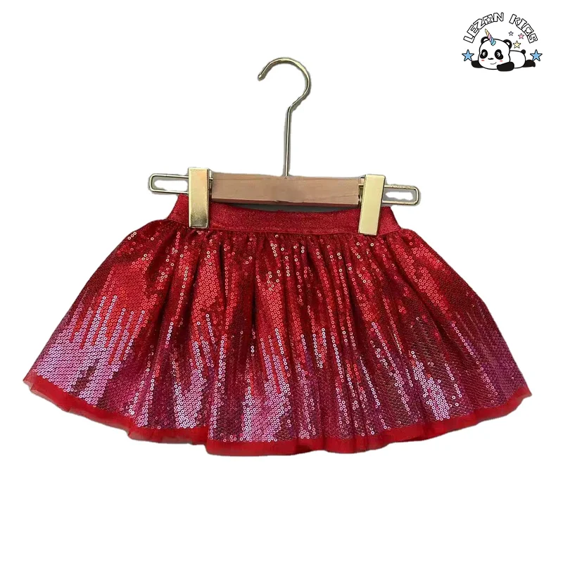 Pure Color Cute Girls Sequin Skirt Summer Breathable Cotton Short Casual Print Children Skirt