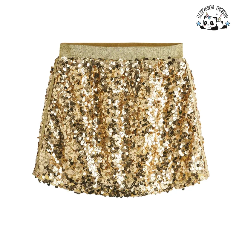 Stylish Designs Summer Girls Gold Sequin Skirt Children's Elegant Sequin Skirt