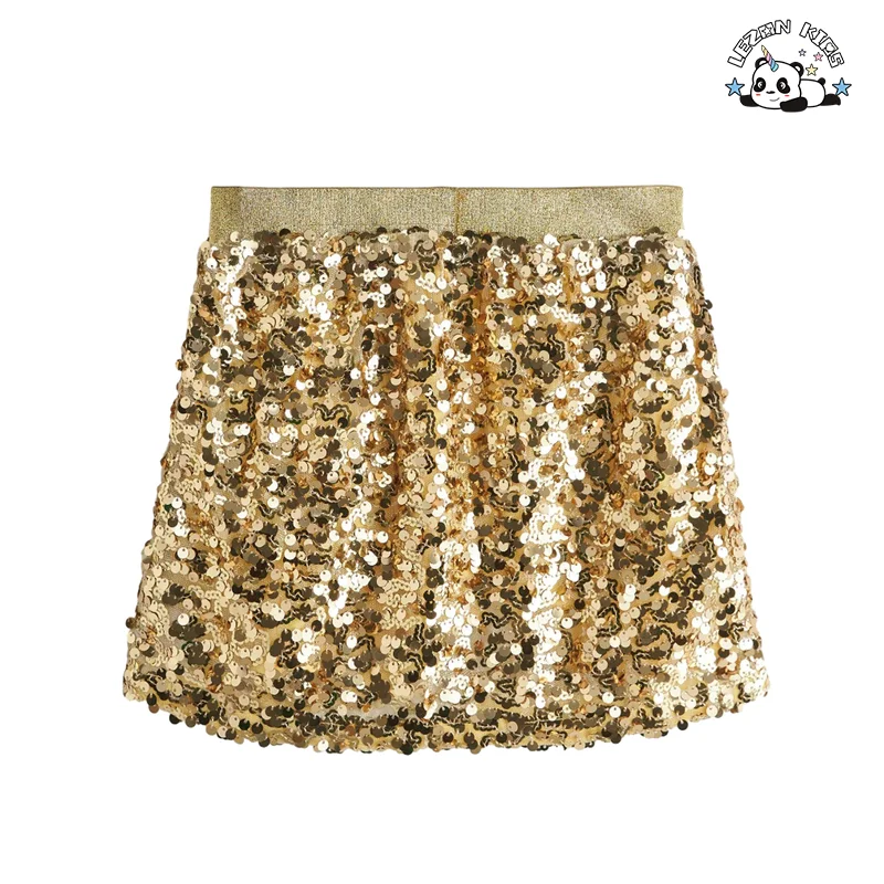 Stylish Designs Summer Girls Gold Sequin Skirt Children's Elegant Sequin Skirt - Product Image