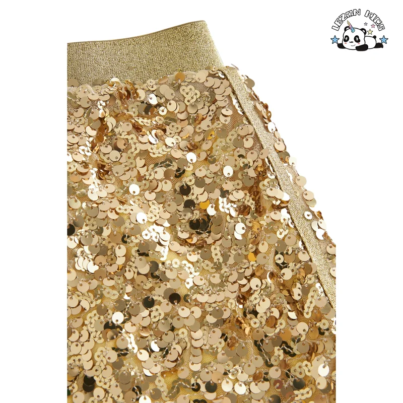 Stylish Designs Summer Girls Gold Sequin Skirt Children's Elegant Sequin Skirt - Product Image