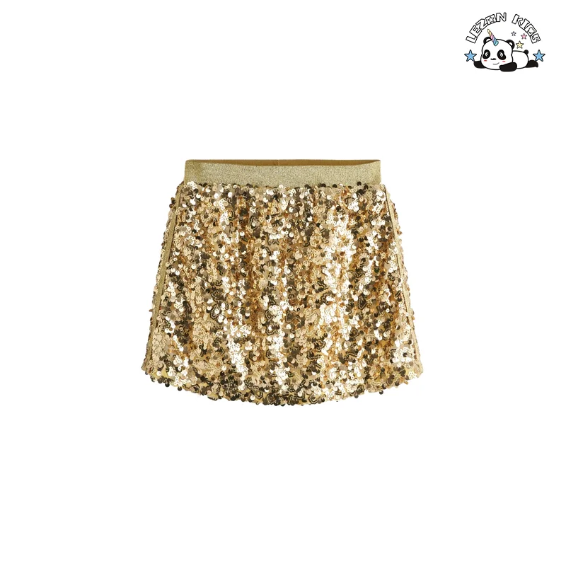 Stylish Designs Summer Girls Gold Sequin Skirt Children's Elegant Sequin Skirt - Product Image
