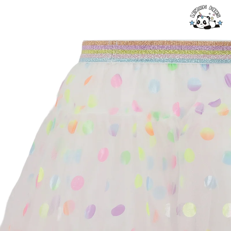 Tulle Skirt Girls Colorful Polka Dotted Ball Gown Silhouette Mini Length Formal Novelty Bow Plaid Made Chiffon Skirt - Product Image