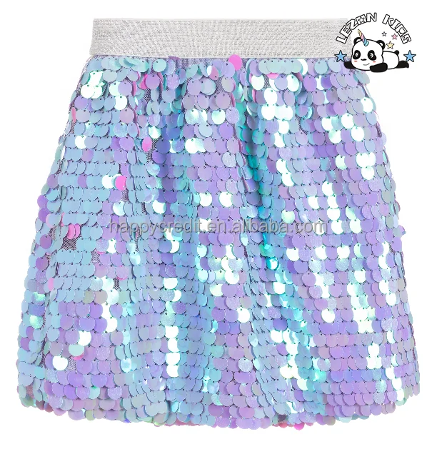 Wholesale Customized Metallic Elastic Waist Girls Flipping Sequin Short Skirt for Summer