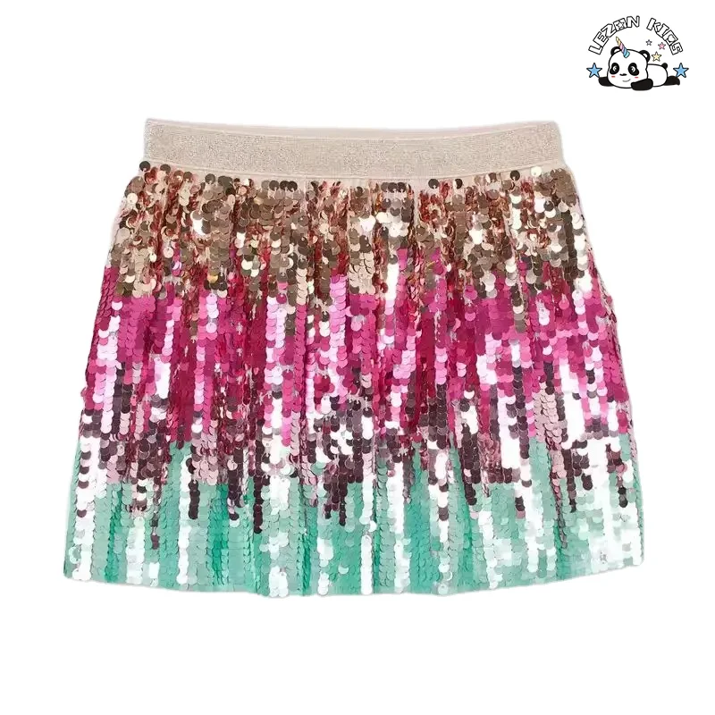 Wholesale Cute Color Gradient Sequin Satin Short Skirts Girls Sexy Mini Party Wear Breathable Lace Skirts
