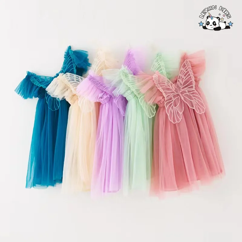 Wholesale Daisy Floral Embroidery Kids Girl Casual Strap Sleeveless Tulle Dresses Summer Baby Girls Tutu Dress