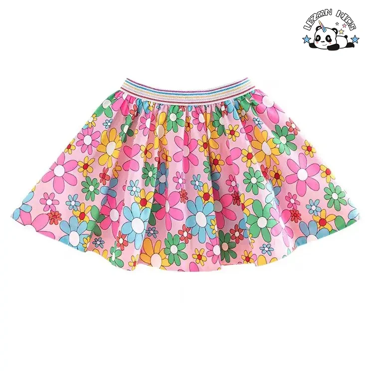 Atacado de Saias de Meninas Casuais com Impressão de Flores Coloridas Personalizadas para o Verão