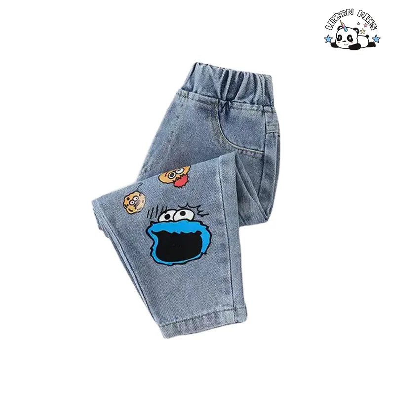 Calças de jeans personalizadas para crianças com estampa do Cartoon Sesame Street para uso diário - Product Image