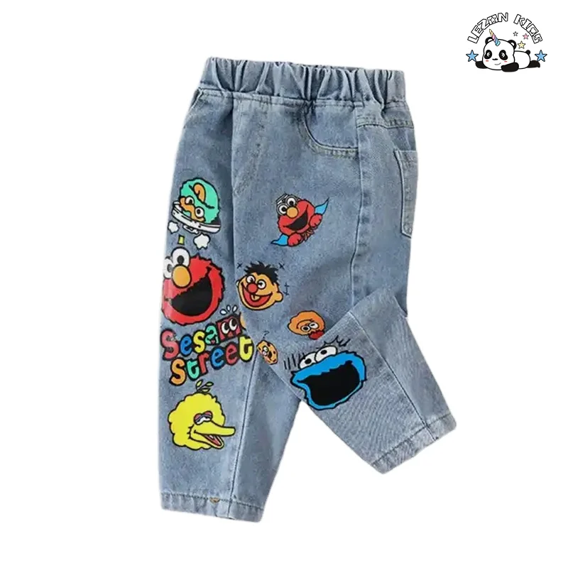 Calças de jeans personalizadas para crianças com estampa do Cartoon Sesame Street para uso diário - Product Image